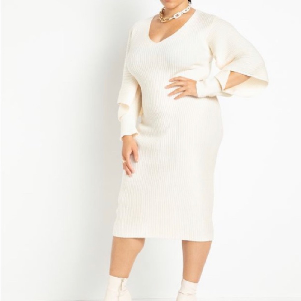Eloquii open sleeve ribbed midi dress